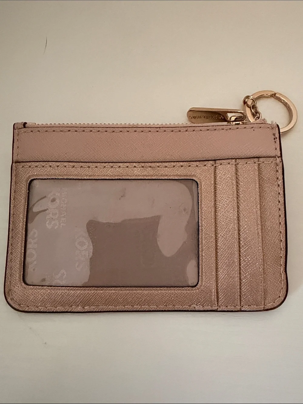 Michael Kors Blush Pink Leather Card Case with Gold Keyring